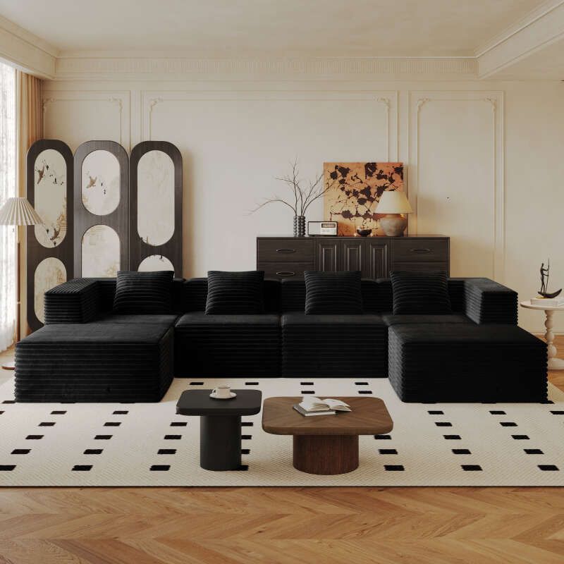 Modern Corduroy Sectional Sofa – Modular Foam Couch with Plush Cushions