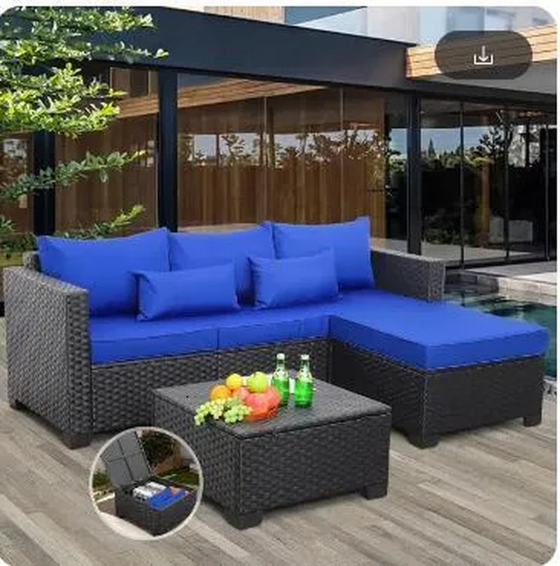 3 Pieces Modern Outdoor Sectional Patio Furniture Set – All-Weather Wicker Sofa with Ottoman & Storage Table