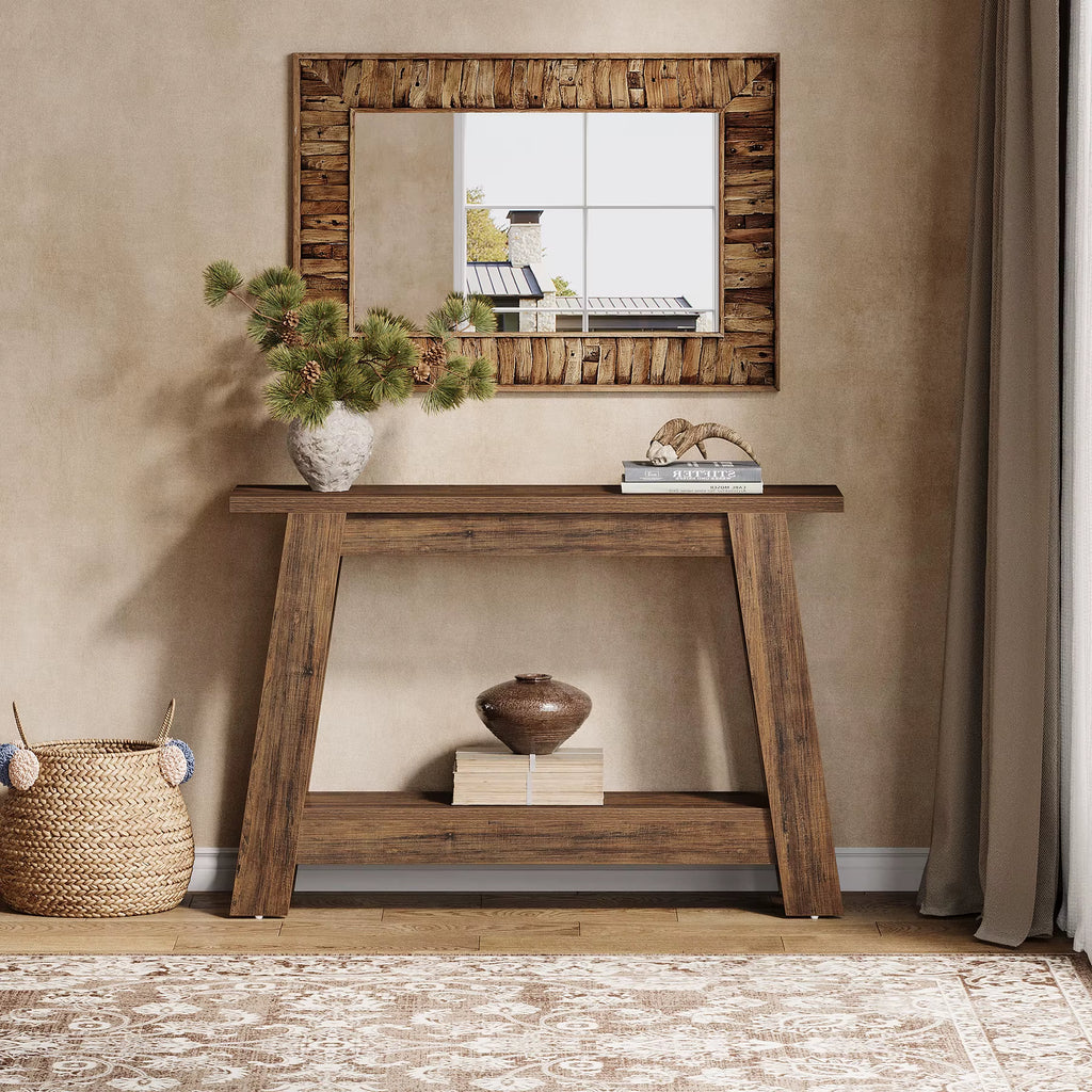41.3-Inch Farmhouse Entryway Table with 2-Tier Storage – Narrow Console Table for Hallway & Behind Couch