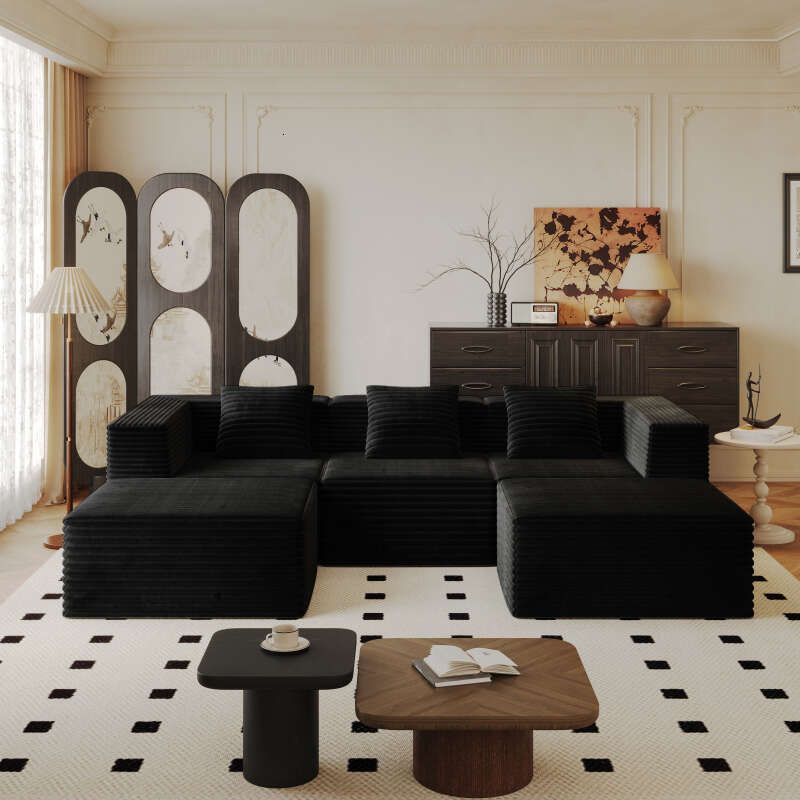 Modern Corduroy Sectional Sofa – Modular Foam Couch with Plush Cushions