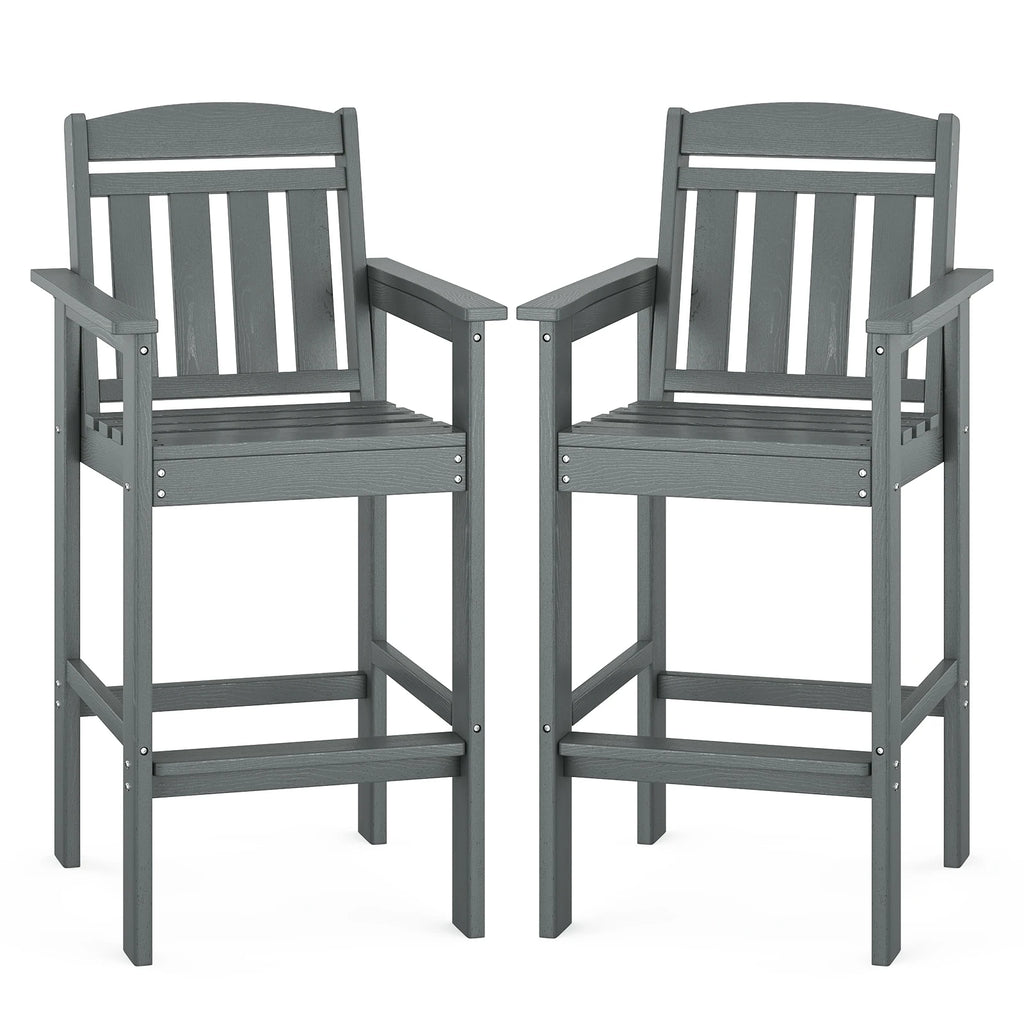 Set of 2 Tall Adirondack Chairs, HDPE Bar Stools with Connecting Tray, All-Weather Patio Chair, Bar Height for Balcony