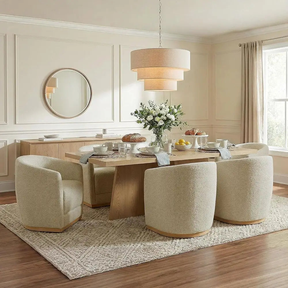 Rolling Upholstered Dining Chairs Set of 2 with Casters – Oatmeal Bouclé