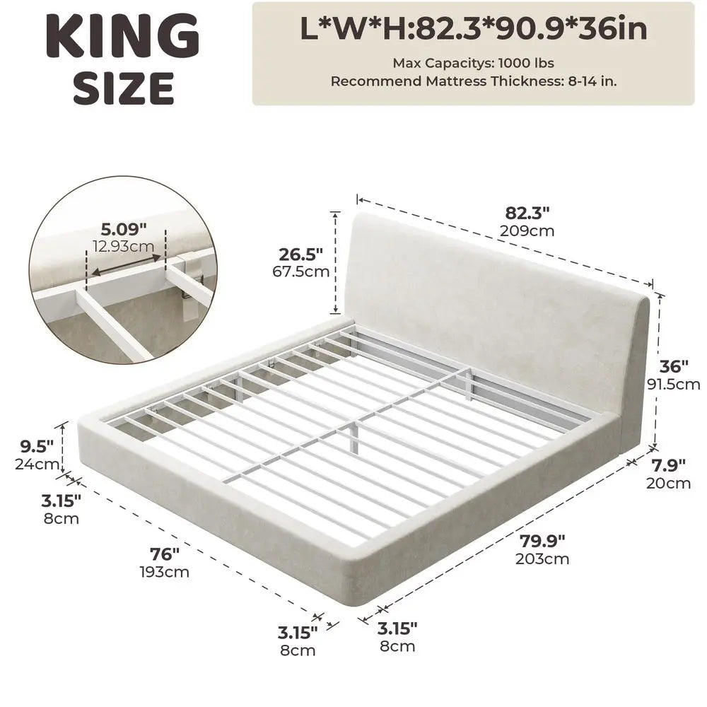 Airframe King Size Bed Frame with Ergonomic Angled Foam Cushioned Headboard, Minimalist Design Platform Bed Frame, No Box Sprin