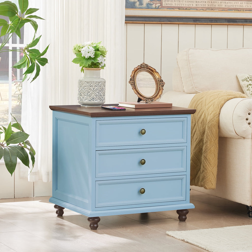 Nightstand with 3 Drawers, Bedside Table for Bedroom, Spacious Storage Cabinet for Living Room,Closet - Light Blue