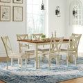 Solid Wood 7-Piece Dining Set with 6 Upholstered Chairs – 60-Inch Rustic Cream Farmhouse Dining Table Set