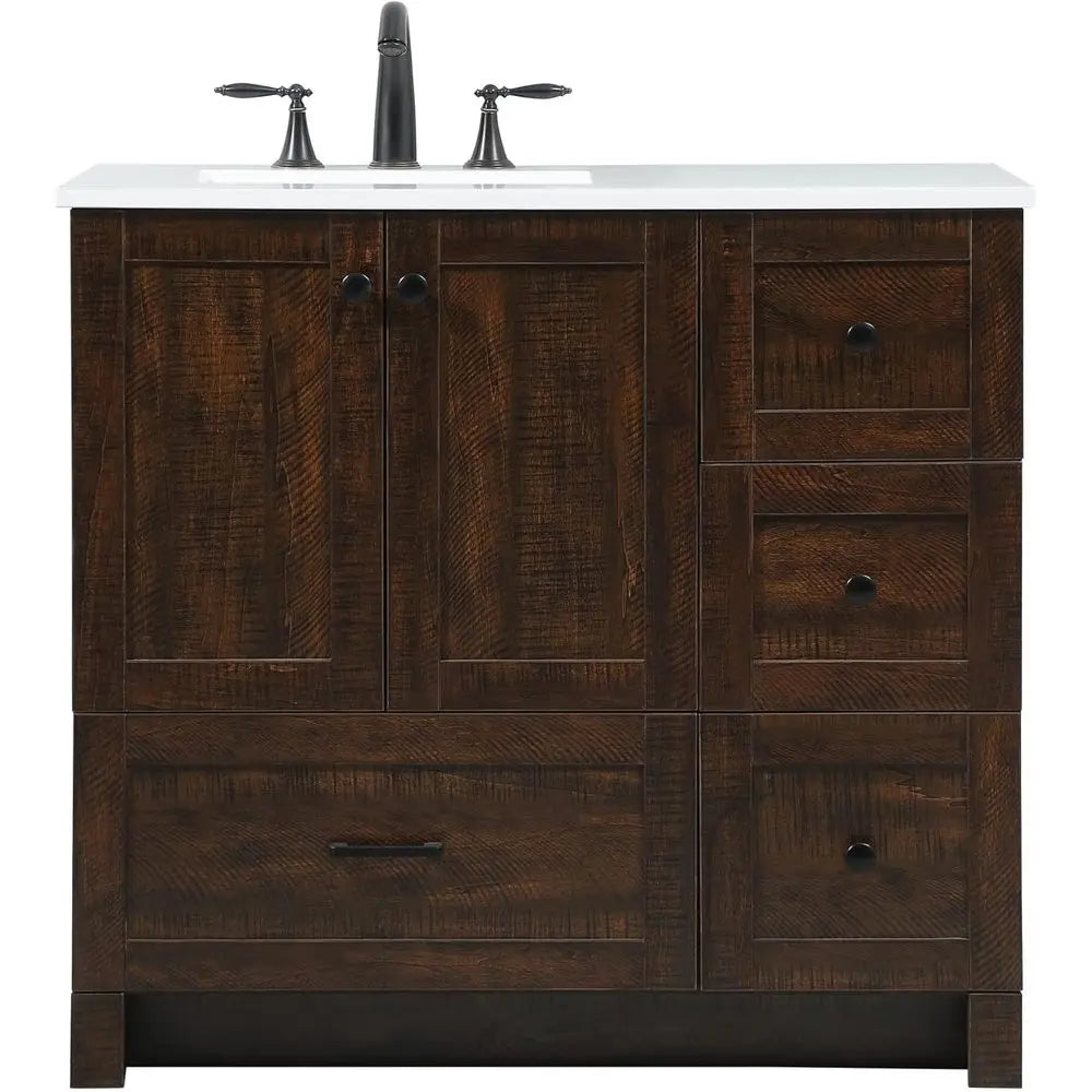 36-Inch Single Sink Bathroom Vanity with Soft-Close Drawers – Ivory White Vanity with Engineered Marble Top