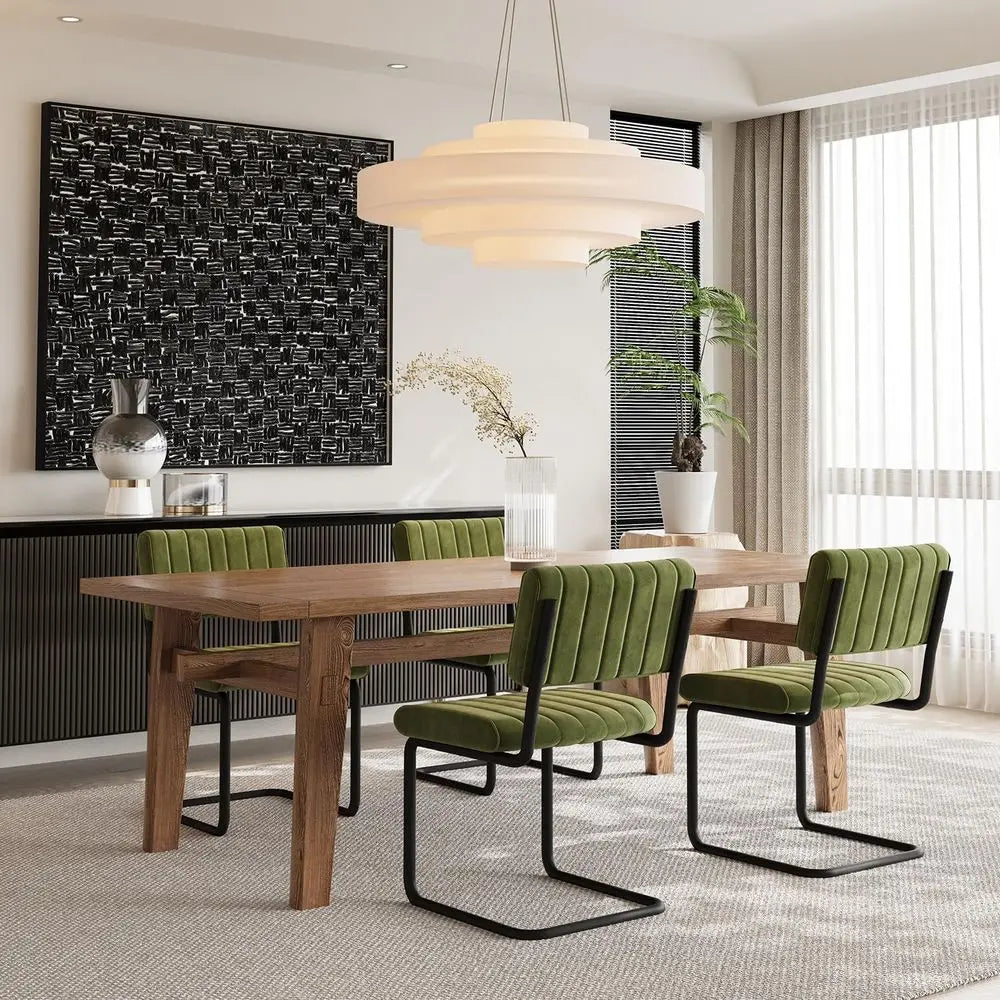 Green Velvet Dining Chairs Set of 4 with Cantilever Back – Modern Side Chairs