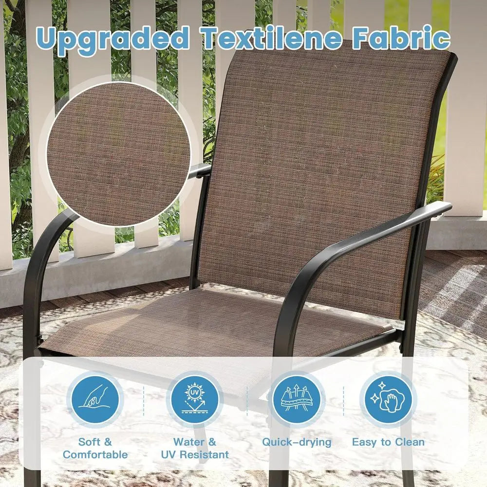 7-Piece Outdoor Patio Dining Set with 50" Round Metal Table & 6 Stackable Sling Chairs – Black & Brown