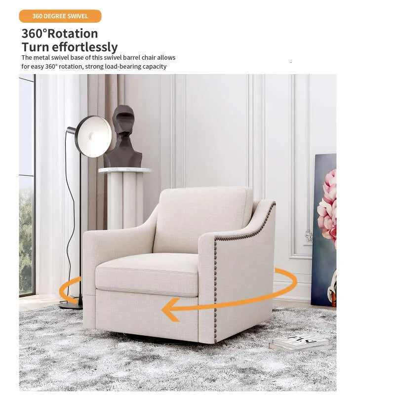 360° Swivel Accent Chair – Modern Upholstered Barrel Armchair with Nailhead Trim