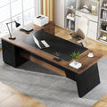 Capen 78.7 In. L Shape Brown and White Wood 2-Drawer Executive Desk Modern Computer Desk with Lateral File Cabinet