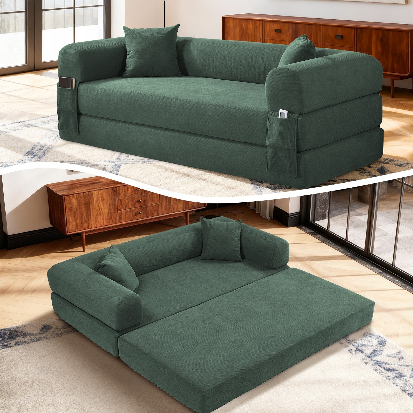80" Queen Convertible Sofa Bed, No Assembly Modern Boneless Couch Sofa in Box