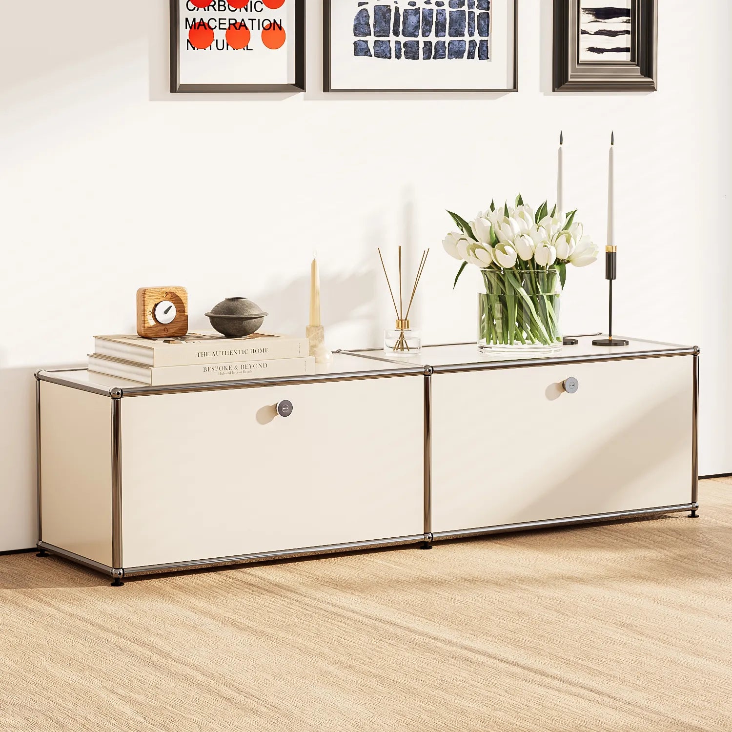 Modular Storage Cabinet – Modern Metal Sideboard Organizer with Shelves