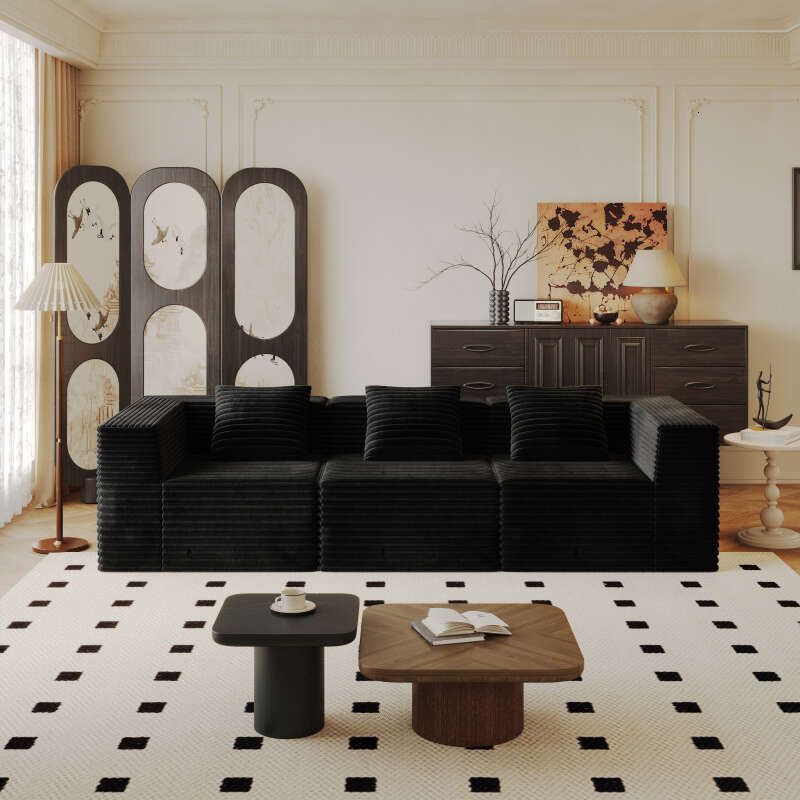 Modern Corduroy Sectional Sofa – Modular Foam Couch with Plush Cushions