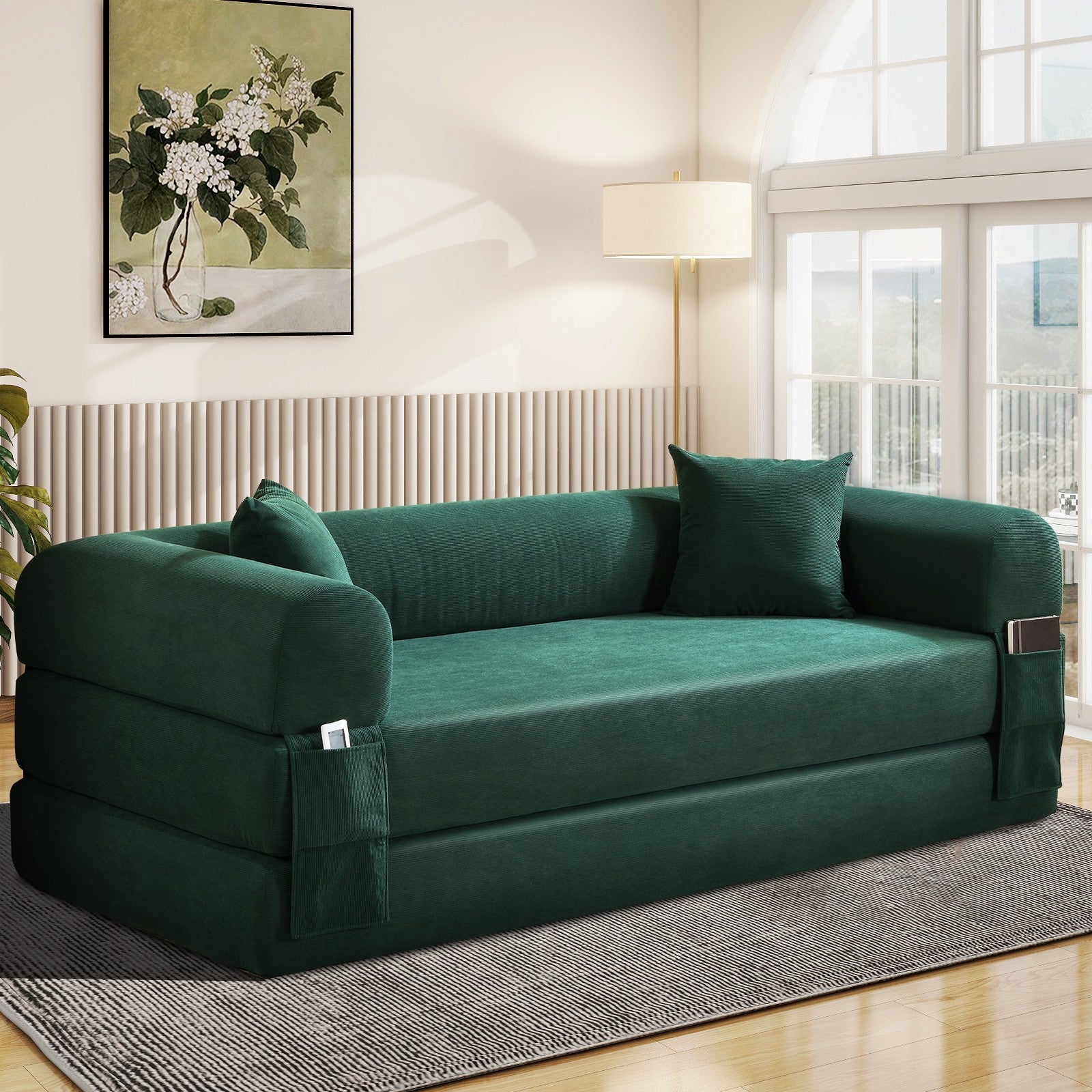 80" Queen Convertible Sofa Bed, No Assembly Modern Boneless Couch Sofa in Box
