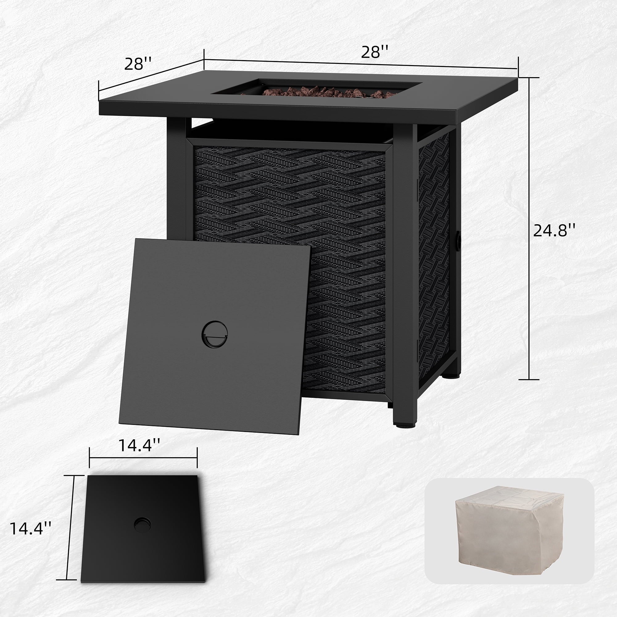 28" Propane Fire Pit Table 50,000 BTU Steel Gas Fire Pit with Removable Lid & Waterproof Cover and Tables