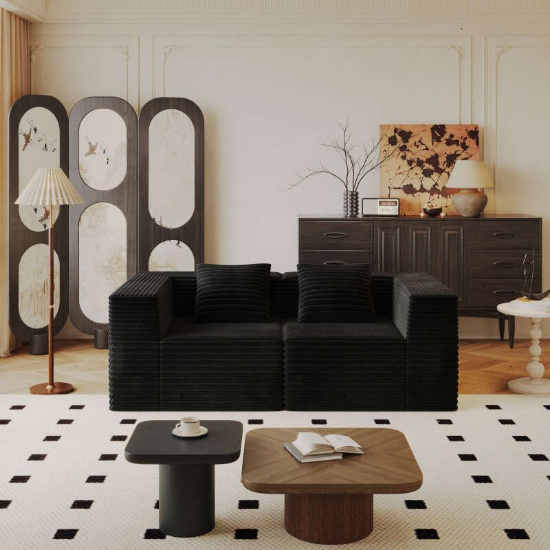 Modern Corduroy Sectional Sofa – Modular Foam Couch with Plush Cushions
