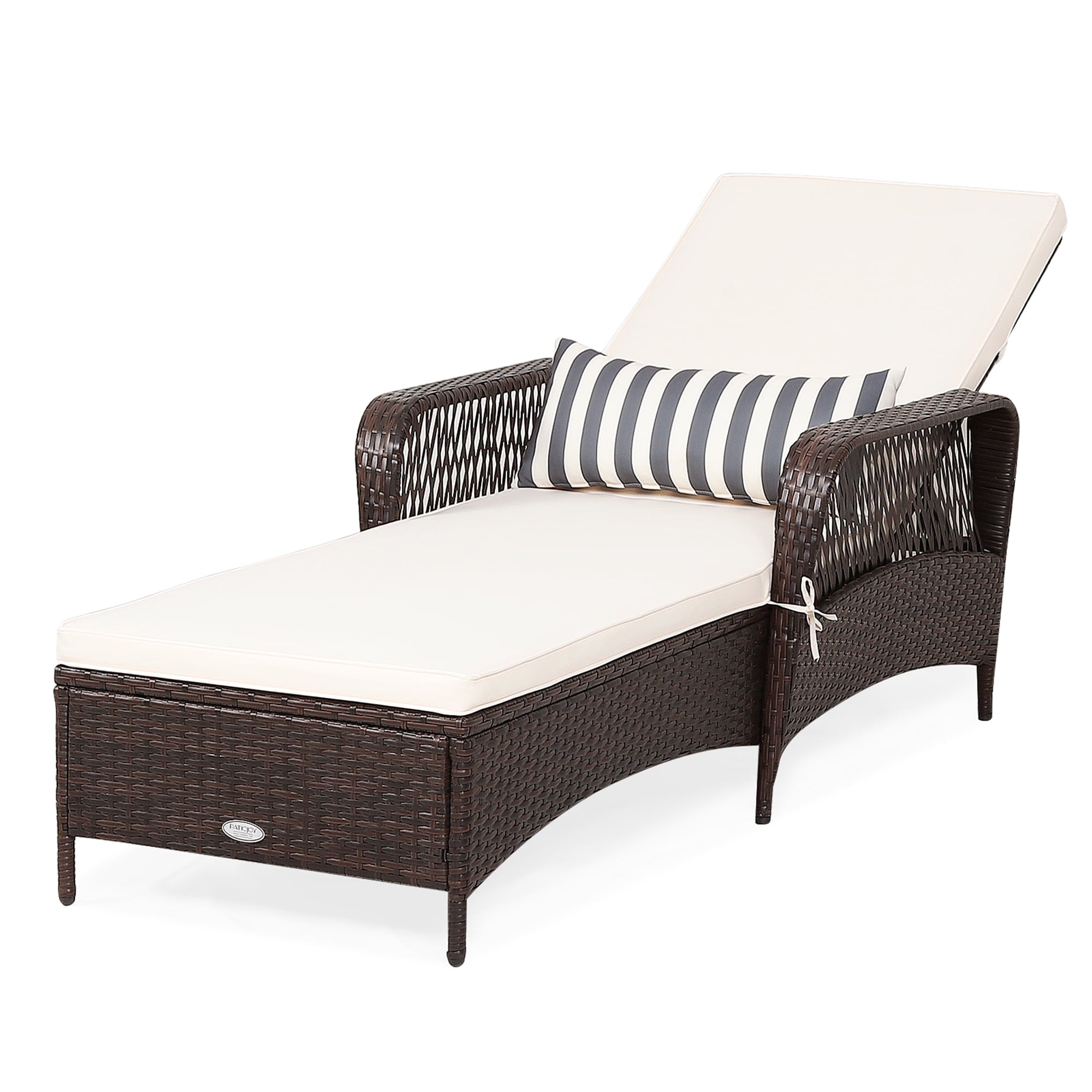 Rattan Patio Lounge Chair Chaise W/ Adjustable Backrest Cushion & Pillow