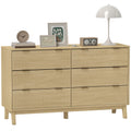 Fluted Dresser for Bedroom with 6 Drawers, 54" Wide Chest of Drawers with Gold Finger Pulls and 5 Wood Legs, Natural Wood