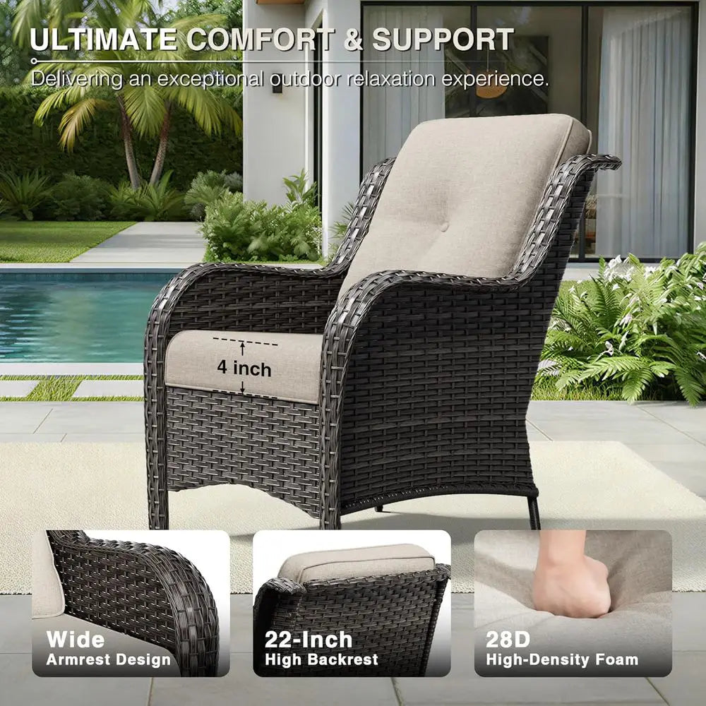 4-Piece Rattan Patio Furniture Set – Beige Outdoor Conversation Set with High Back, Deep Seating & Thick Cushions