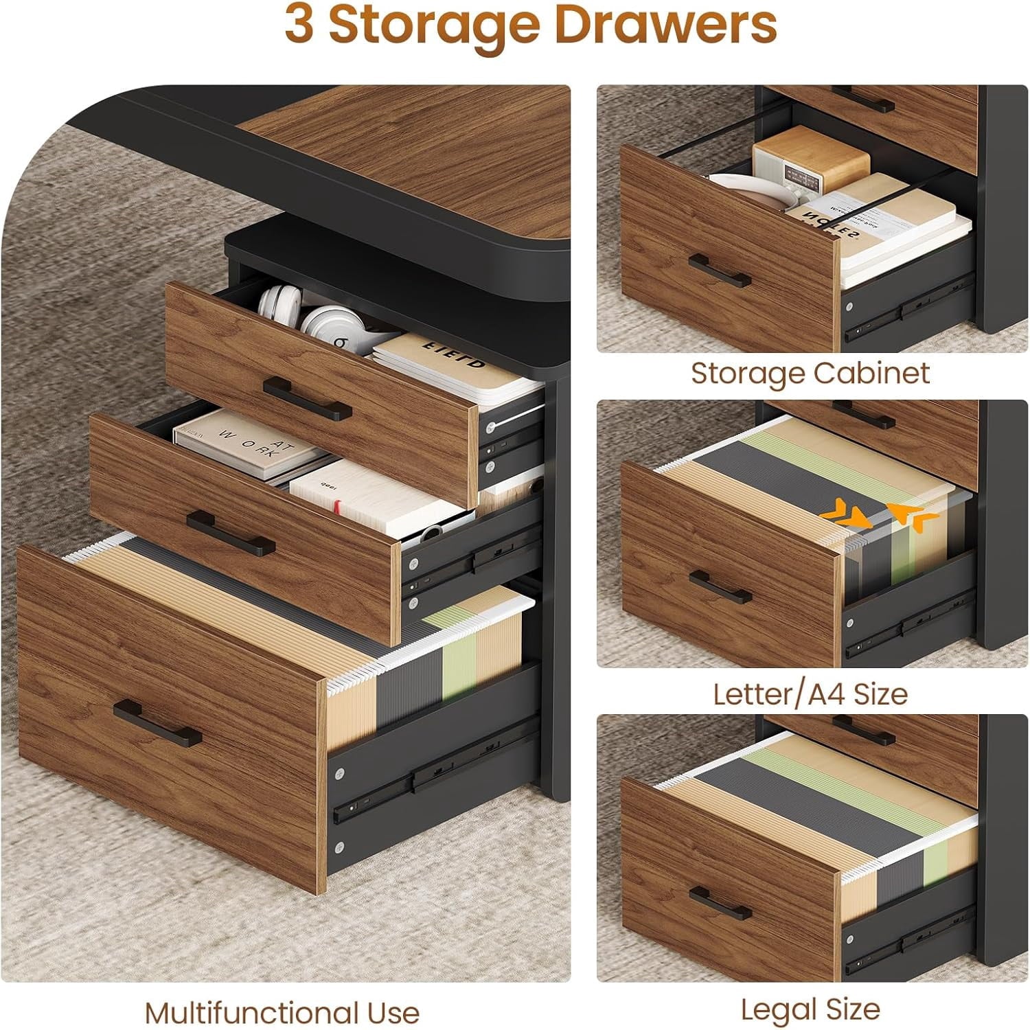 70.9" Executive Desk with Drawers and Power Outlets, Modern Office Desk with Shelf and Large Desktop, Computer Desk Study Table with Storage, Dark Brown