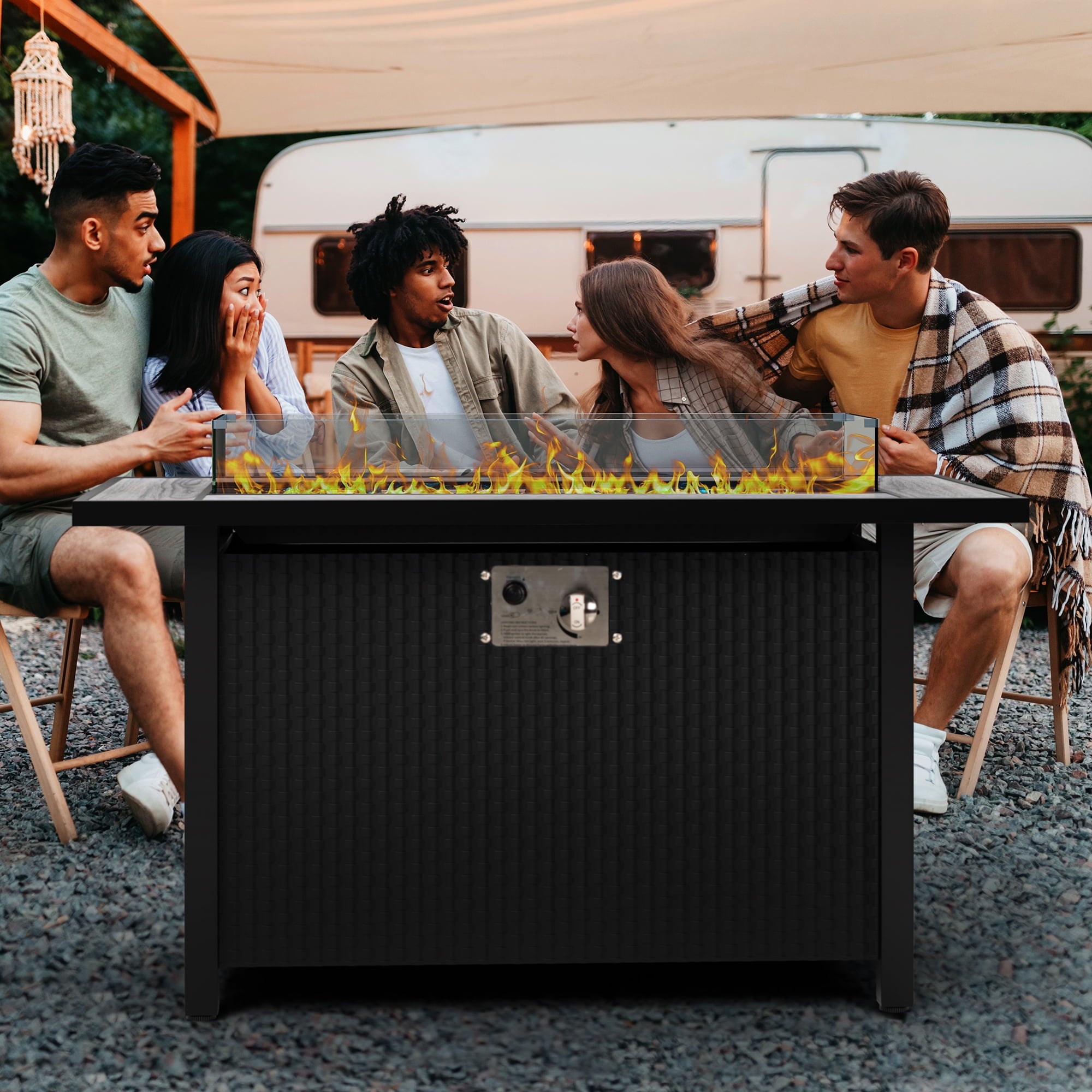 45" Propane Fire Pit Table 50,000 BTU Steel Gas Fire Pit with Removable Lid & Waterproof Cover and Tables