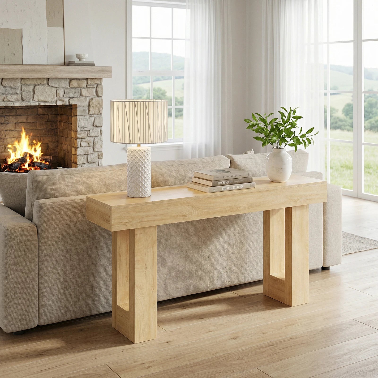 Farmhouse Console Table – 63 Inch Wooden Entryway & Sofa Table
