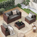 7 Pieces Patio Furniture Set All Weather Outdoor Sectional Sofa, Outdoor Modern Sectional Furniture Wicker Couch with Glass Coffee Table, Thicken Navy Blue Cushions, Water Resistant