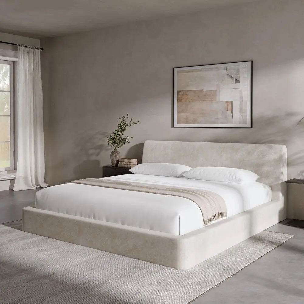 Airframe King Size Bed Frame with Ergonomic Angled Foam Cushioned Headboard, Minimalist Design Platform Bed Frame, No Box Sprin