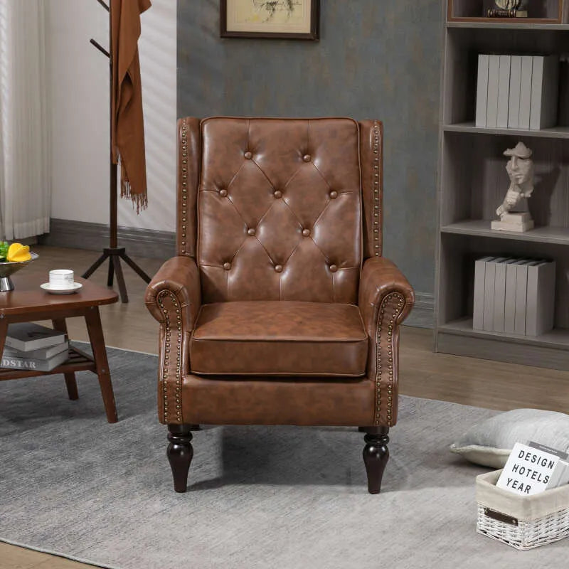 Modern PU Leather Accent Chair – Upholstered Lounge Armchair with Wood Legs