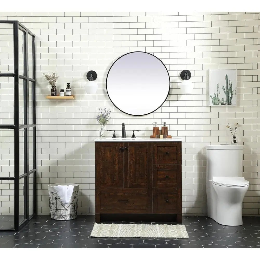 36-Inch Single Sink Bathroom Vanity with Soft-Close Drawers – Ivory White Vanity with Engineered Marble Top