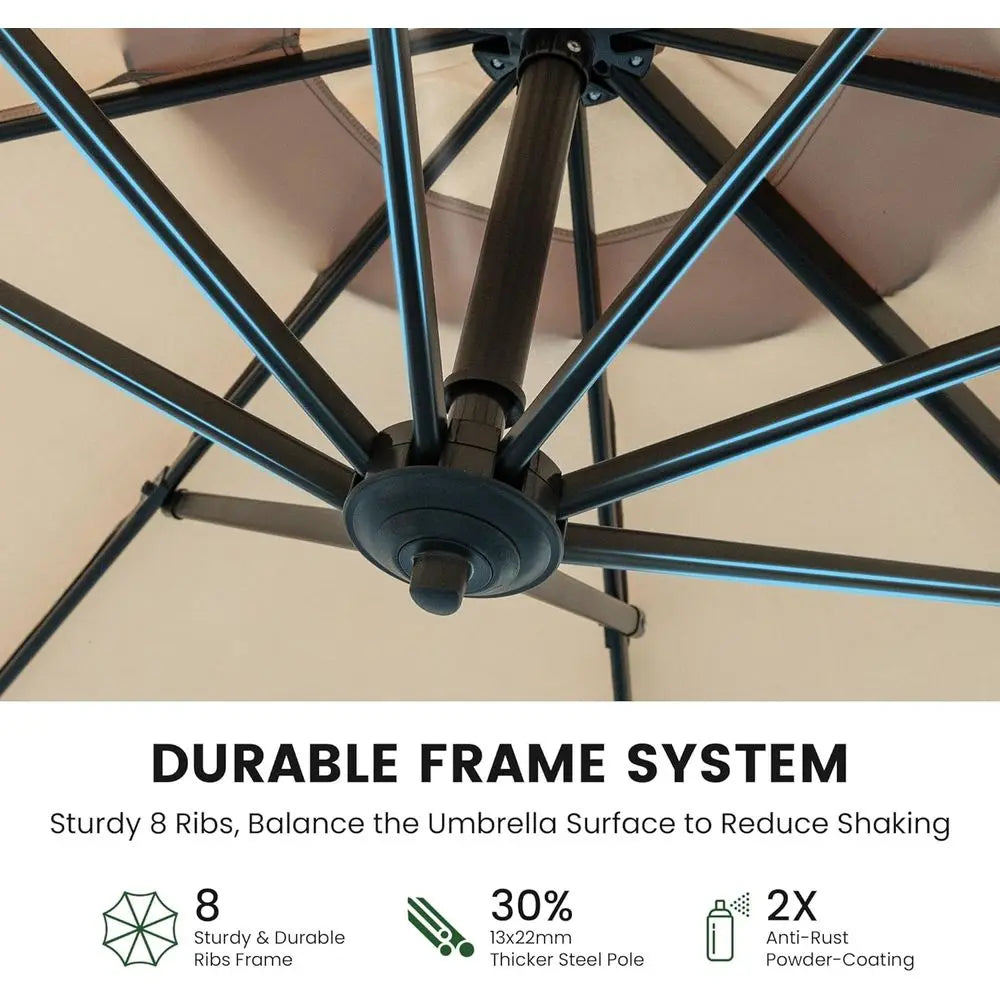10Ft Large Cantilever Patio Umbrella with Base, 360° Rotation, Ideal for Outdoor Deck, Pool, Backyard, Garden, Champagne