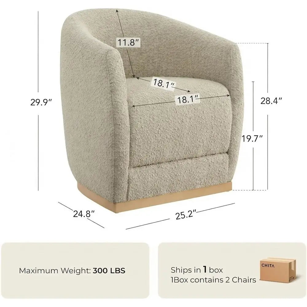 Rolling Upholstered Dining Chairs Set of 2 with Casters – Oatmeal Bouclé