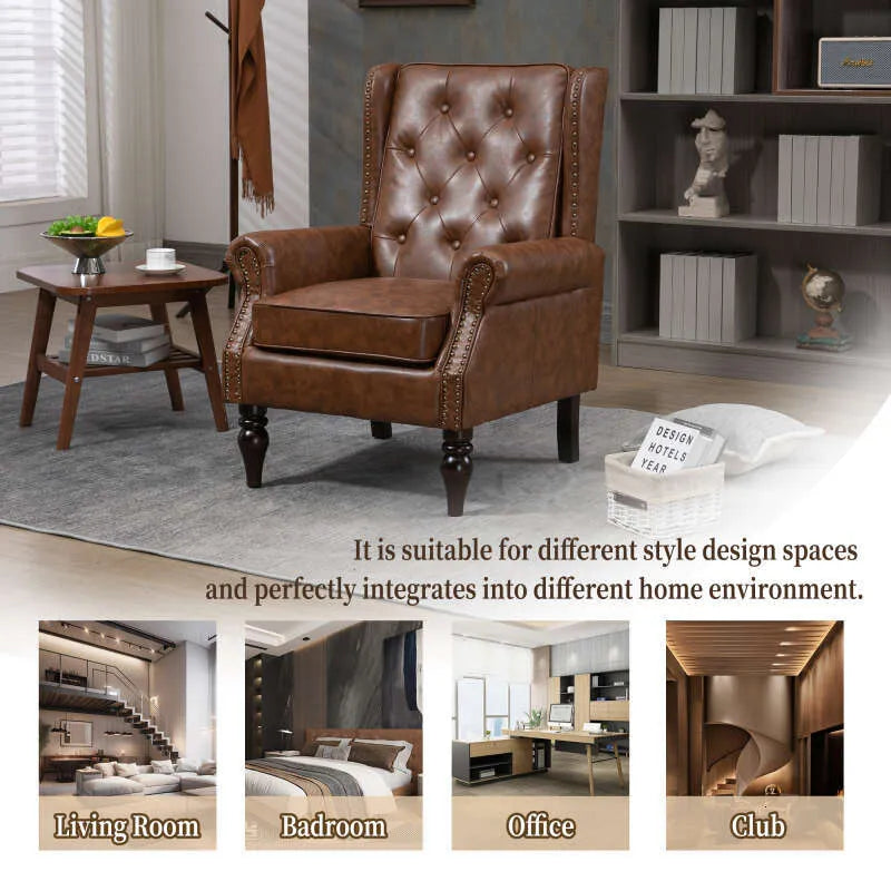 Modern PU Leather Accent Chair – Upholstered Lounge Armchair with Wood Legs