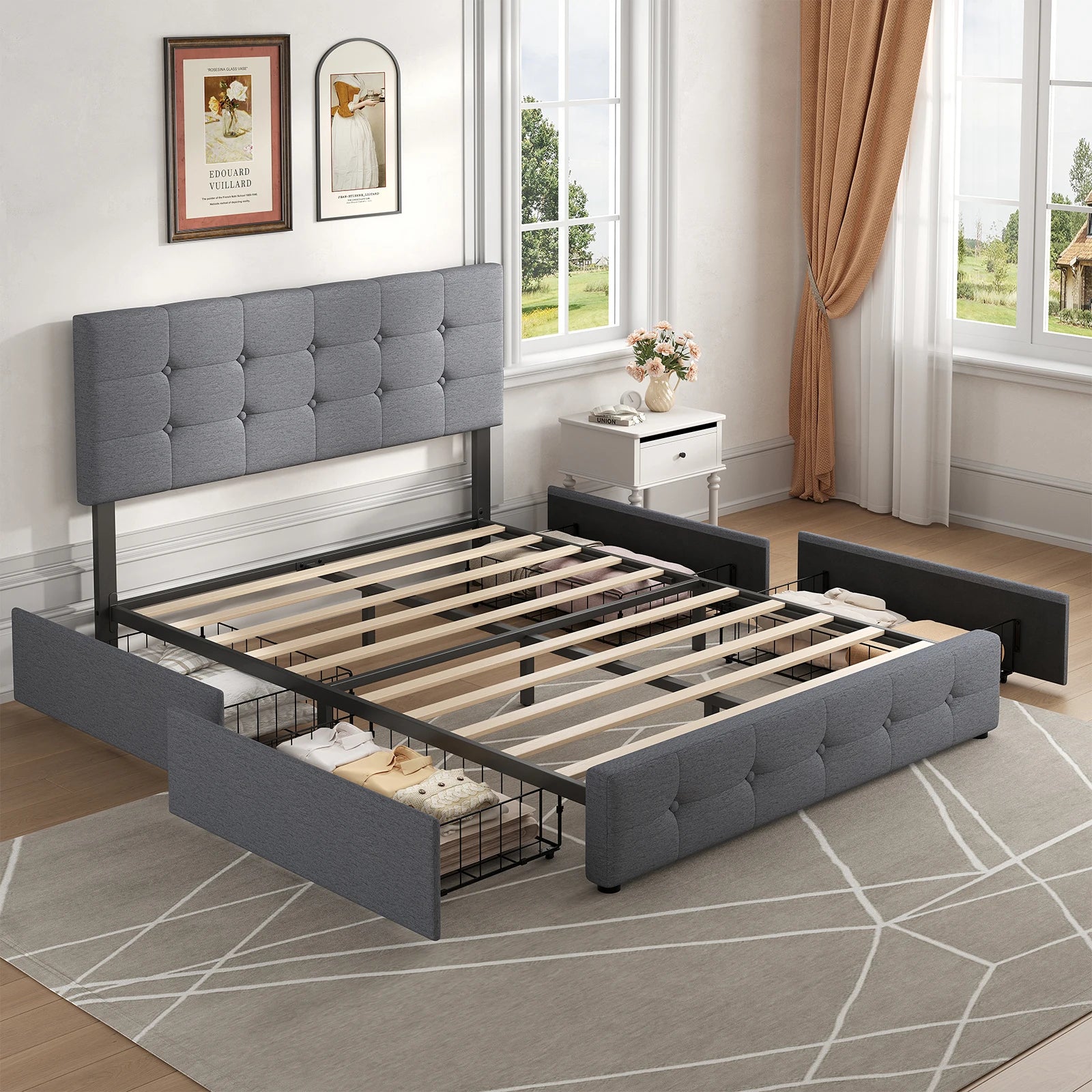 Queen - Full Size Upholstered Platform Bed Frame with Adjustable Headboard – Noise-Free Metal Support