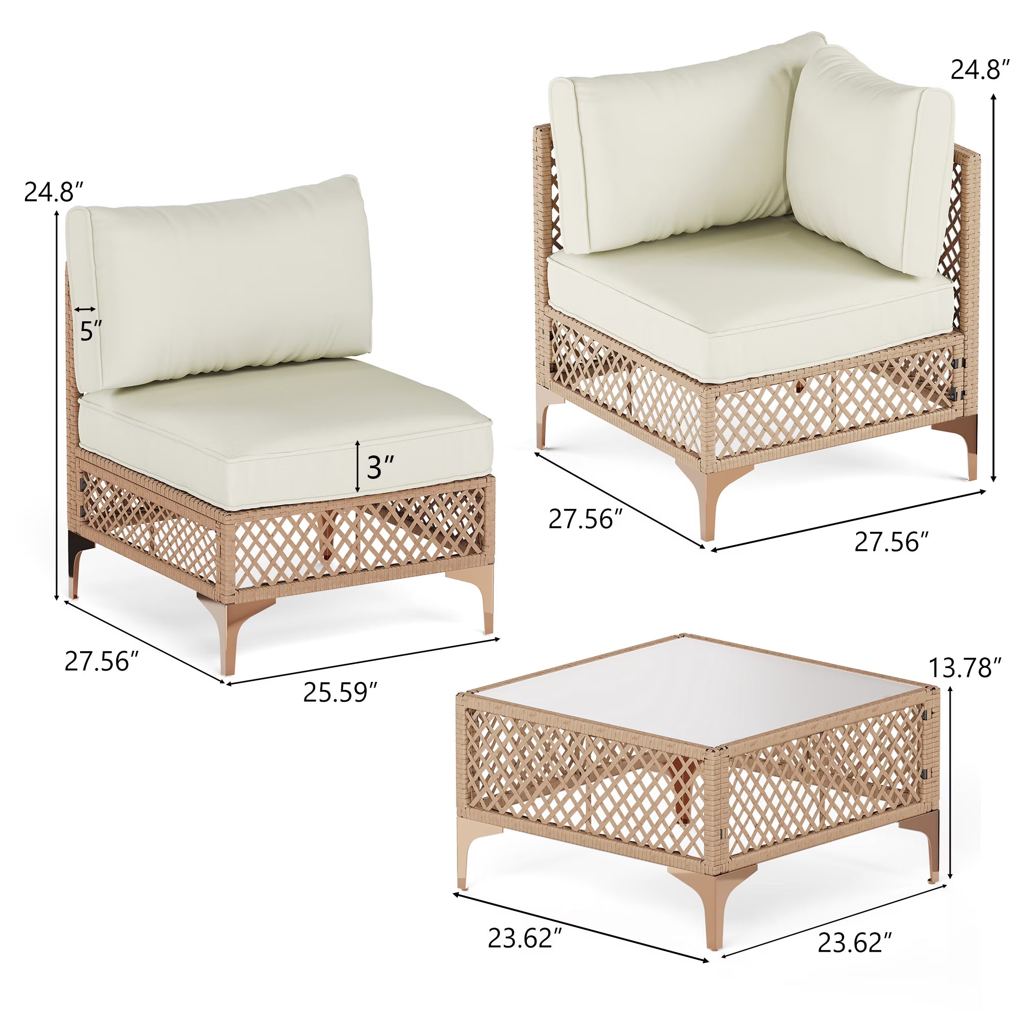 7-Piece Patio Furniture Set, Outdoor Wicker Conversation Set with Thick Cushions & Coffee Table for Backyard and Garden, Beige