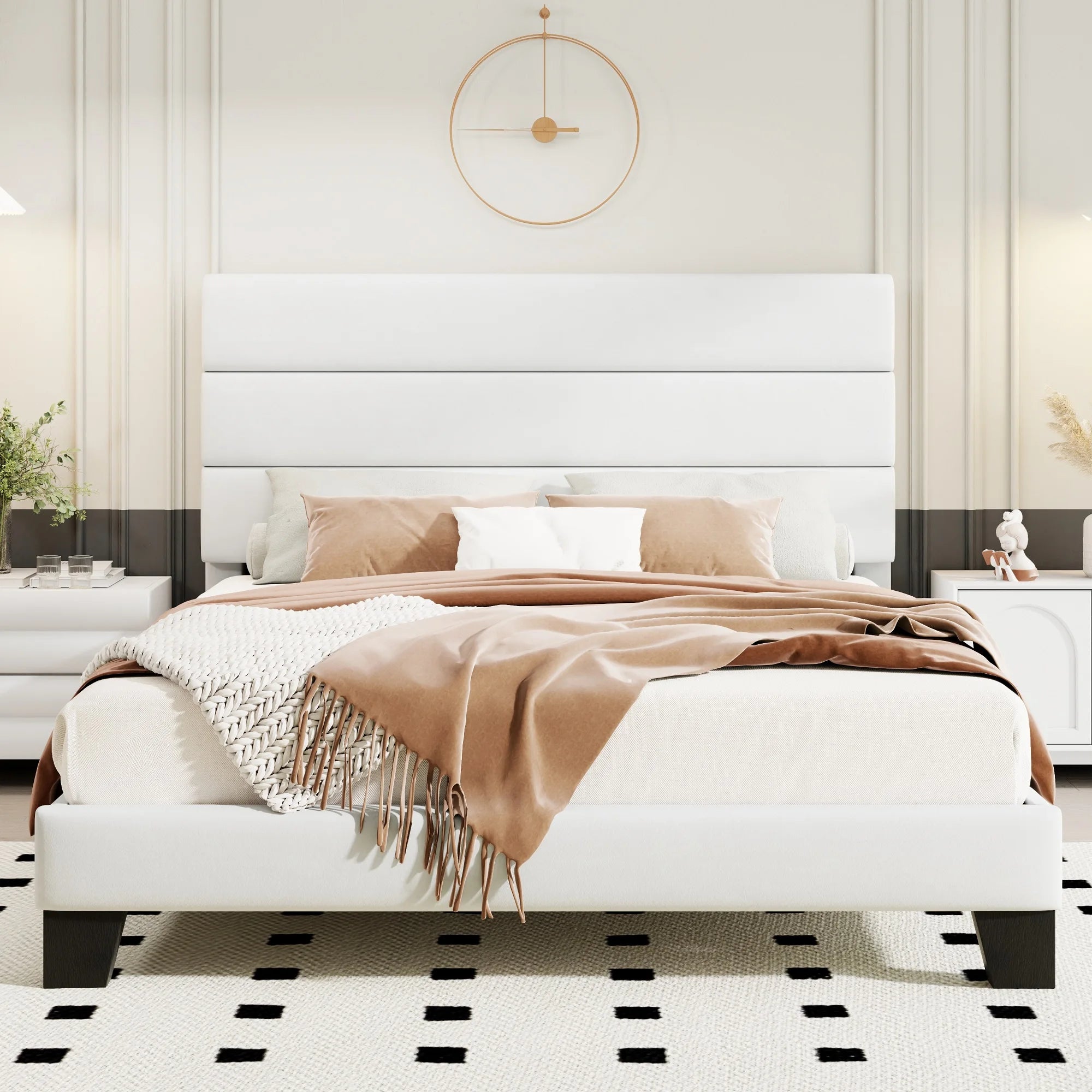 Bed Frame with Headboard, Fabric Platform Bed, Strong Wood Slats Support Panel Bed Mattress Foundation Allewie