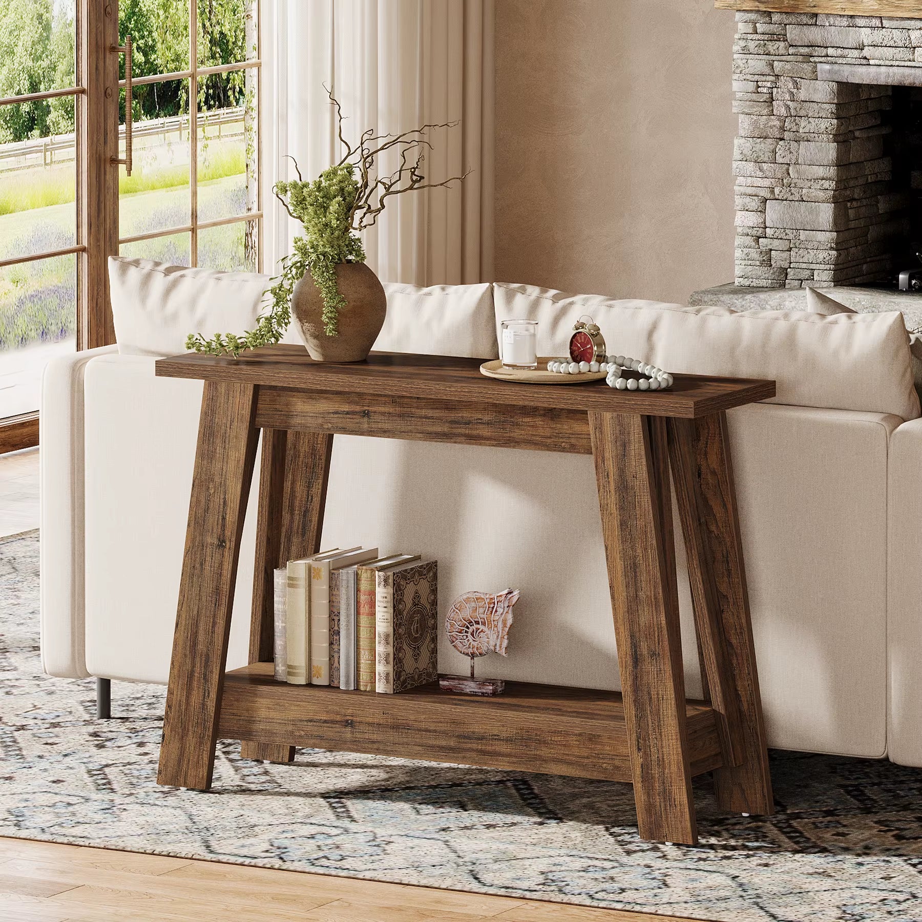 41.3-Inch Farmhouse Entryway Table with 2-Tier Storage – Narrow Console Table for Hallway & Behind Couch