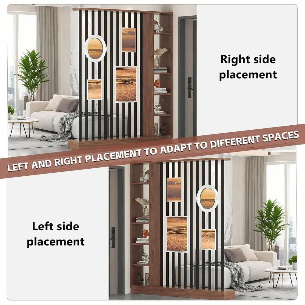 Freestanding Room Divider with Storage Shelves – White & Black Bookshelf Partition
