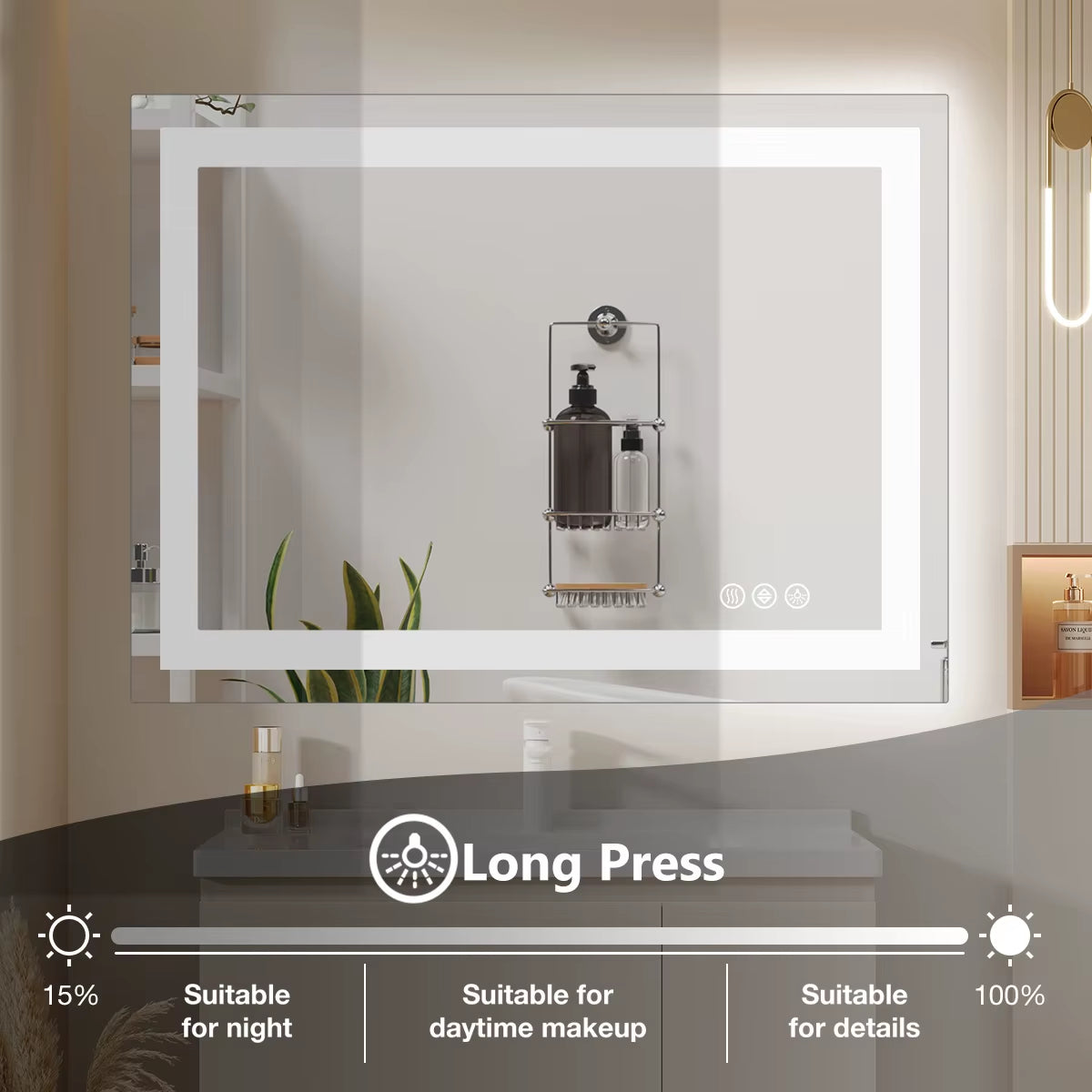 LED Bathroom Mirror with Anti-Fog & Adjustable Lighting – Dimmable Vanity Mirror