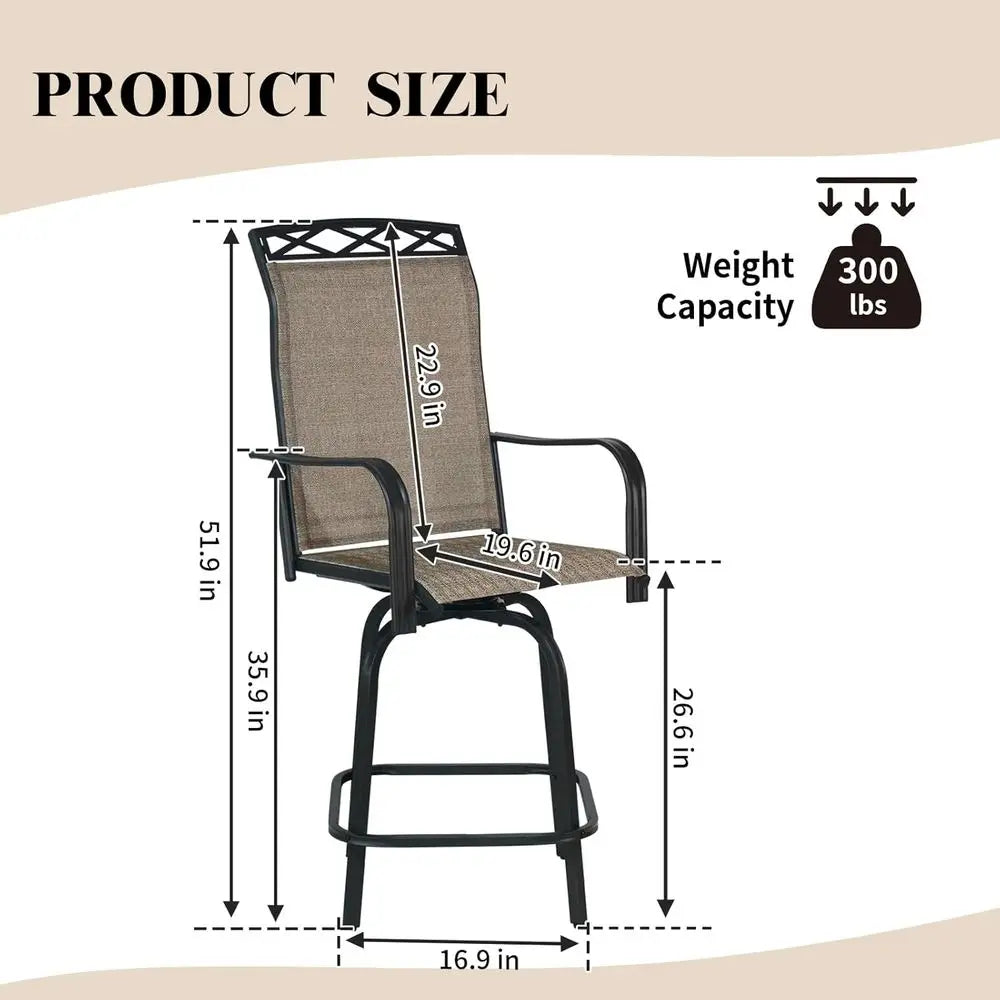 Set of 4 Outdoor Swivel Bar Stools – 26.6" Counter Height Patio Chairs, Brown