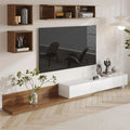 Modern TV Stand Entertainment Center with Shelves – White & Walnut