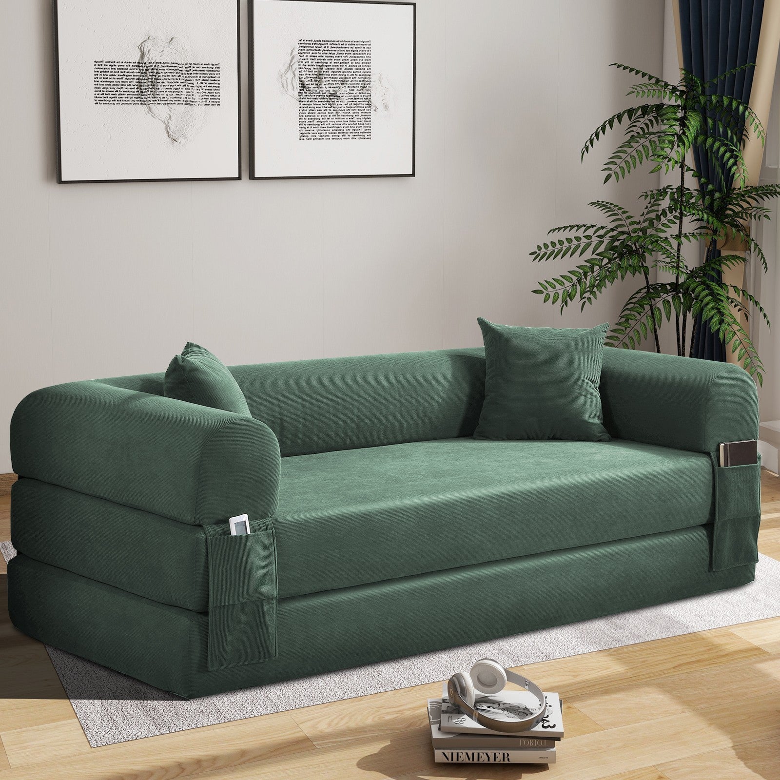 80" Queen Convertible Sofa Bed, No Assembly Modern Boneless Couch Sofa in Box