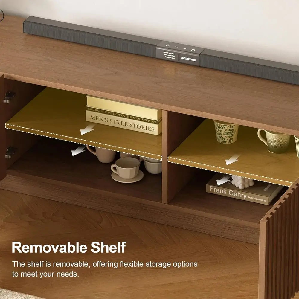 Walnut TV Stand for 85 Inch TVs with Storage Cabinets – Modern Brown Entertainment Center