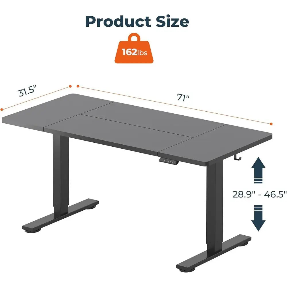 71" Adjustable Height Electric Standing Desk with Cable Management & Cup Holder – Black