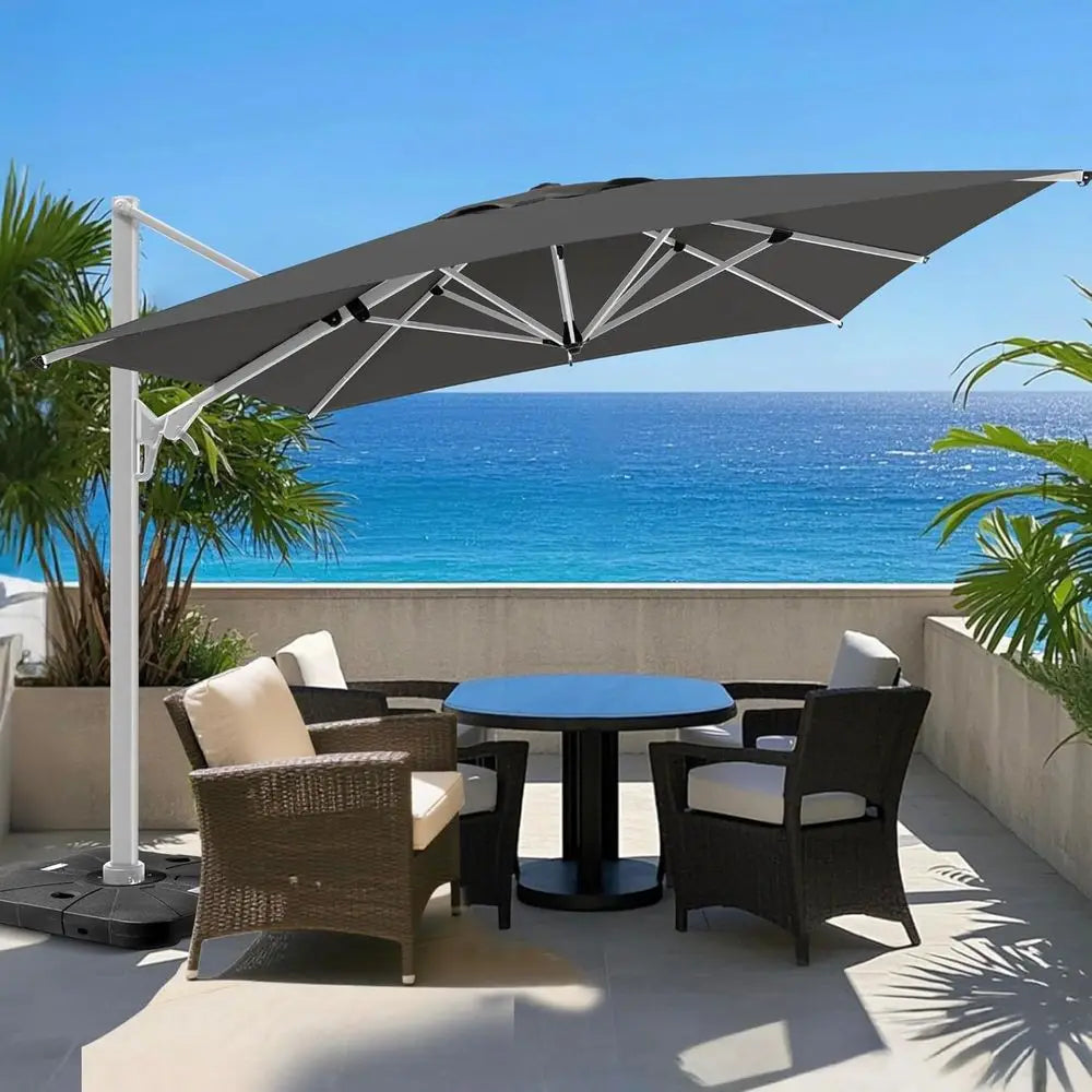 9-12 Feet Rotating Cantilever Patio Umbrella with 360° Outdoor Shade
