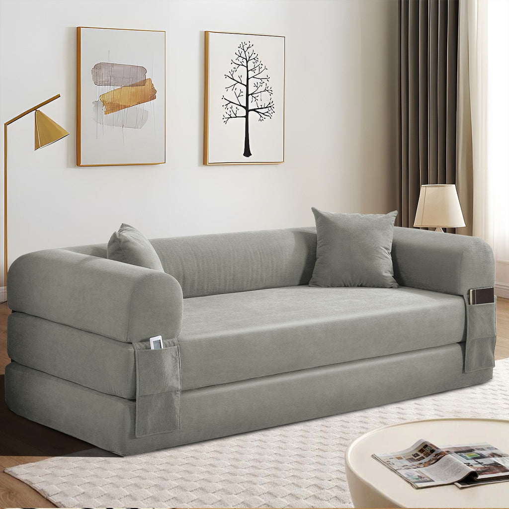 80" Queen Convertible Sofa Bed, No Assembly Modern Boneless Couch Sofa in Box
