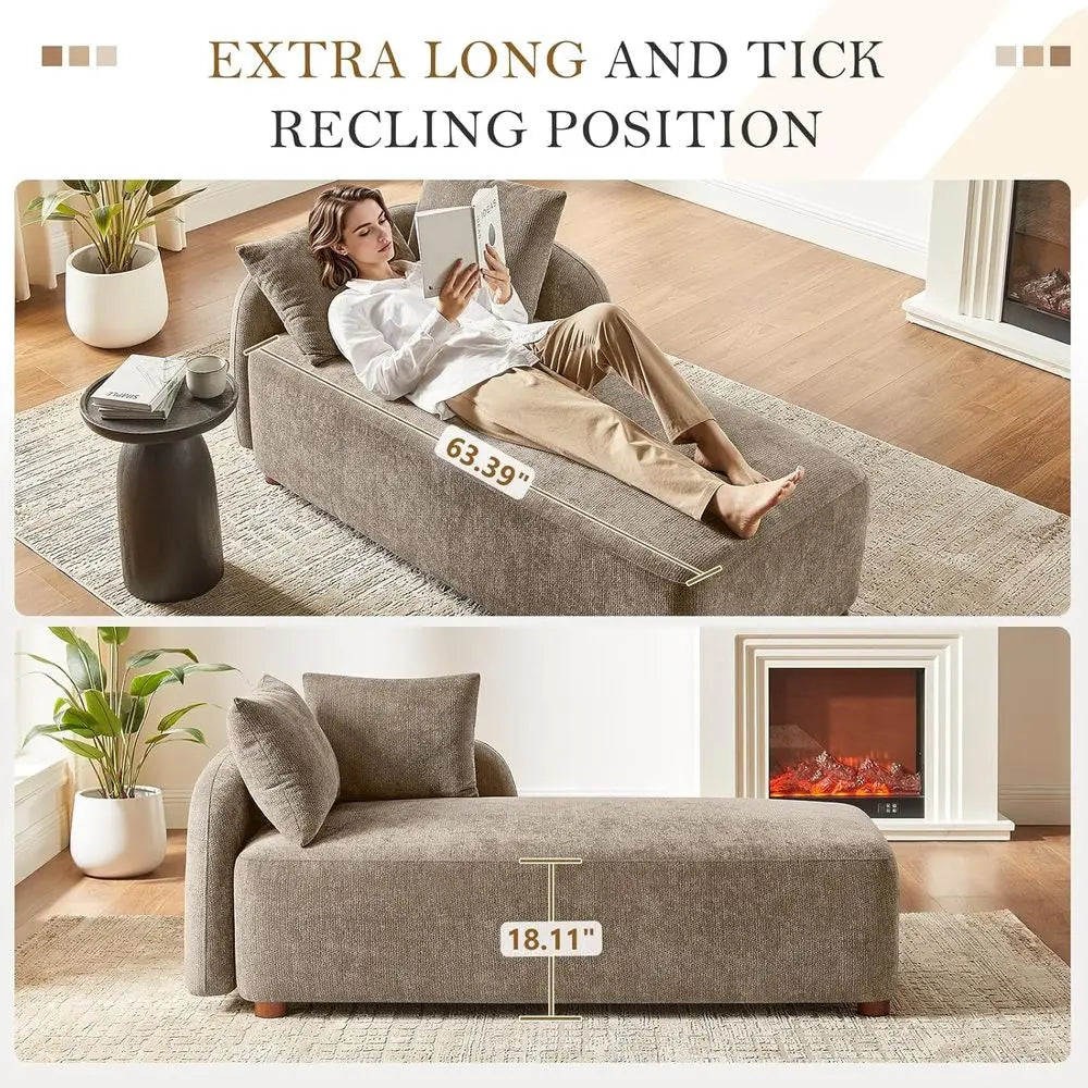 Oversized 68.9" Chenille Chaise Lounge Chair with 2 Pillows – Camel