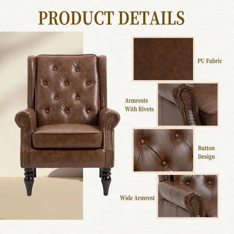 Modern PU Leather Accent Chair – Upholstered Lounge Armchair with Wood Legs