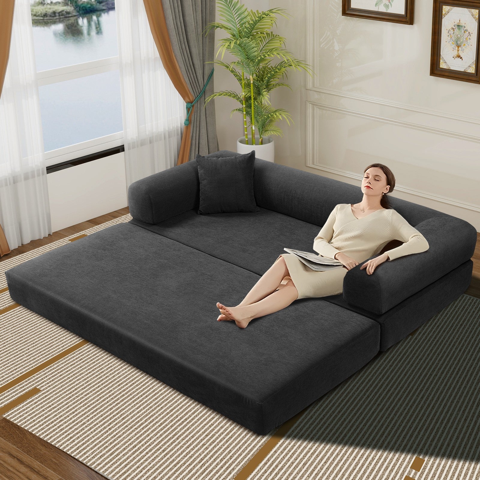 80" Queen Convertible Sofa Bed, No Assembly Modern Boneless Couch Sofa in Box