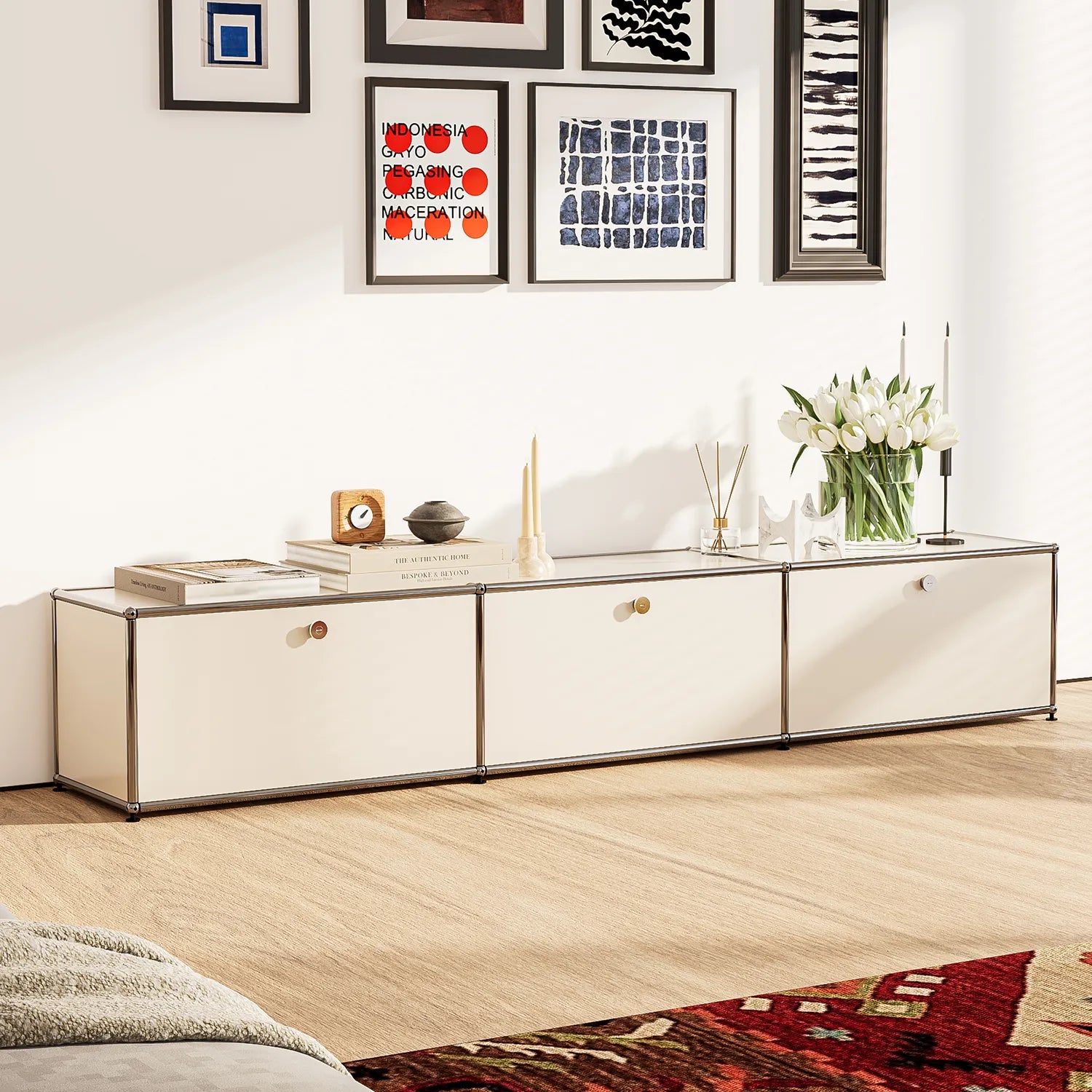 Modular Storage Cabinet – Modern Metal Sideboard Organizer with Shelves